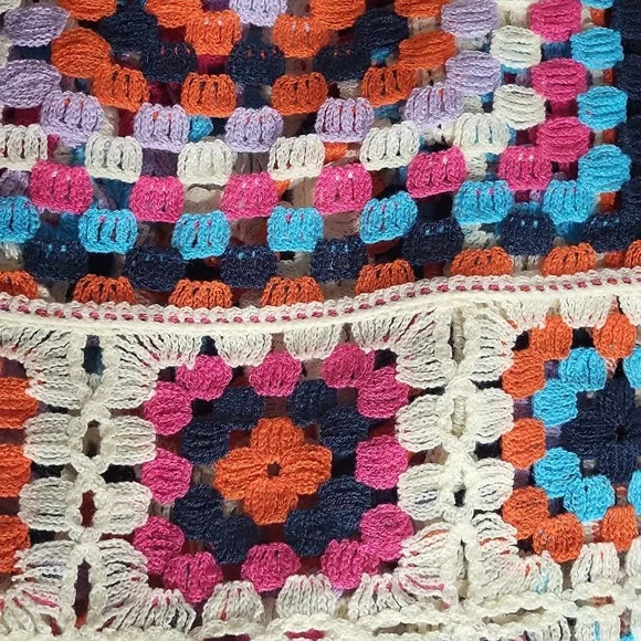 POL One Size Granny Square Duster Crochet Cardigan Knit Boho Colorful Open‎ NWOT - Picture 5 of 8